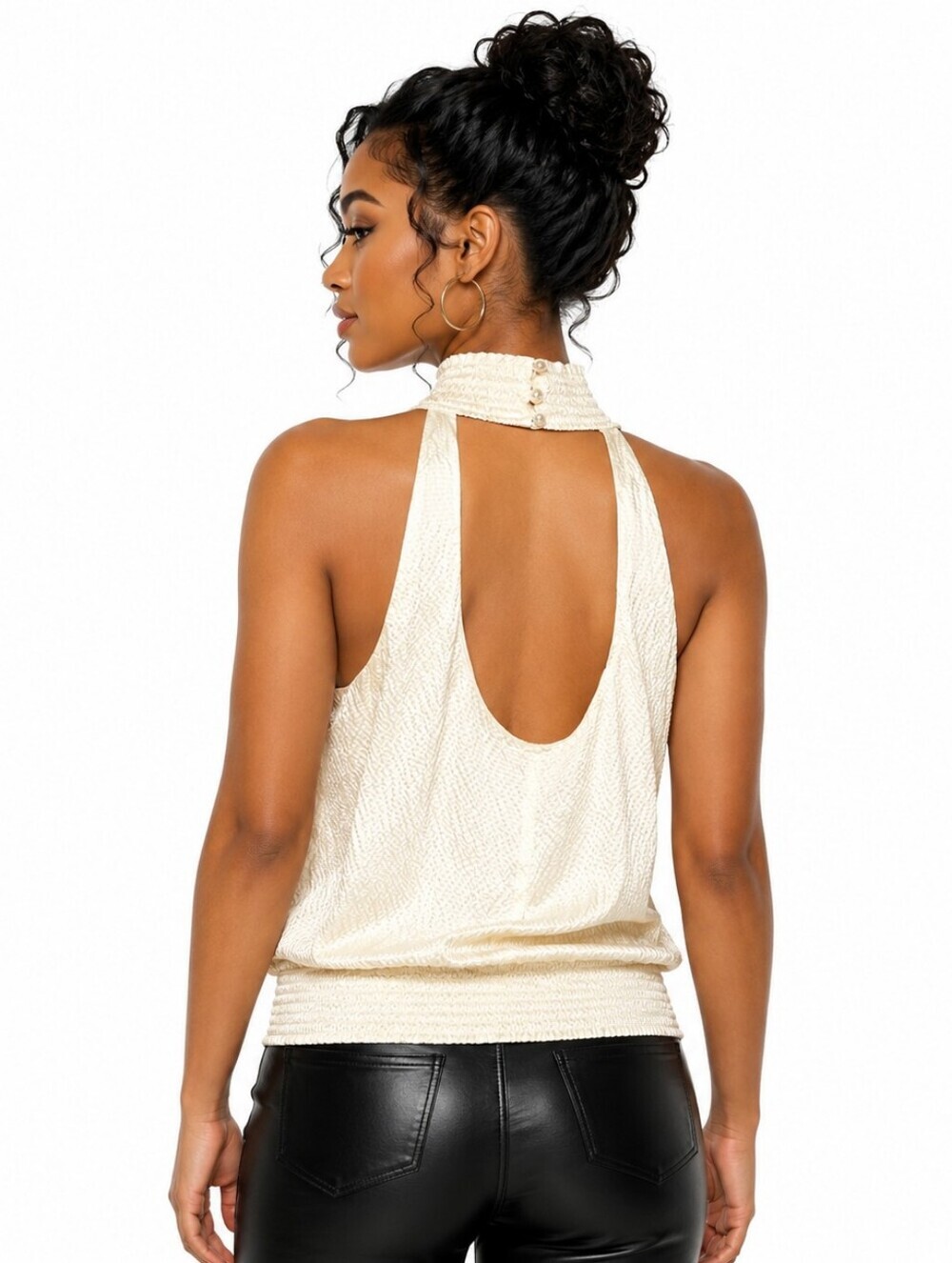 Halter Ruffle Front Tie Blouse - Picture 2 of 4